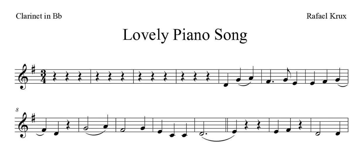 ‘Lovely Piano Song’ Clarinet 악보의 첫 몇 줄