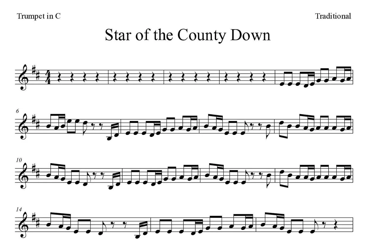 Partition de Star of the County Down pour trompette en do, premières lignes
