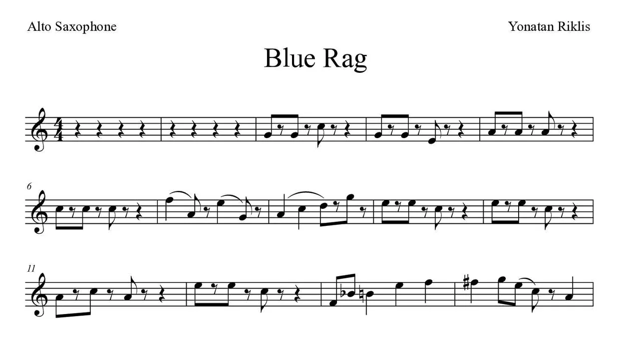 ‘Blue Rag’ Alto Saxophone 악보의 첫 몇 줄