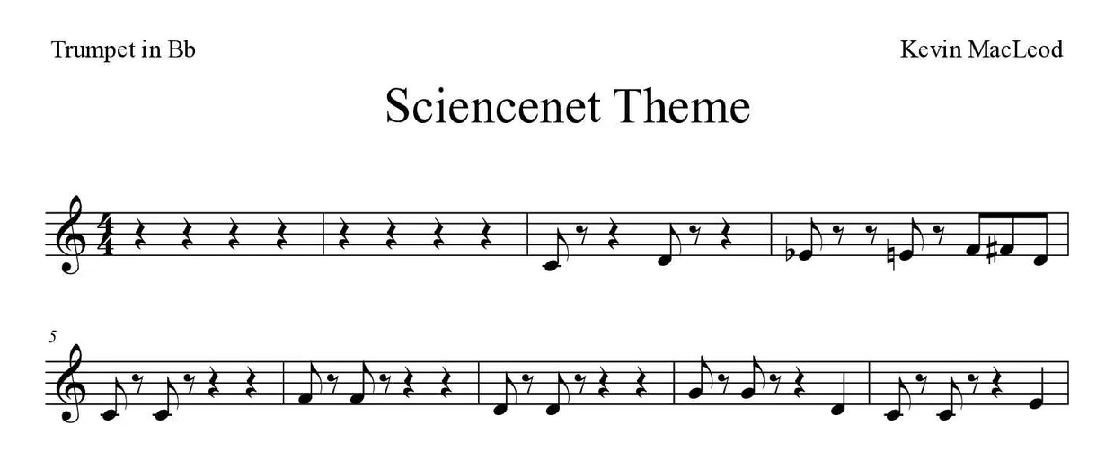 Bladmuziek van Sciencenet Theme voor trumpet in Bb, eerste regels