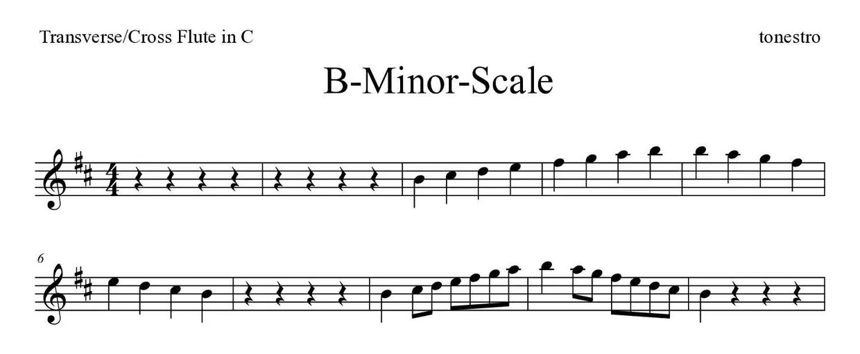 ‘B-Minor-Scale’ Flute 악보의 첫 몇 줄