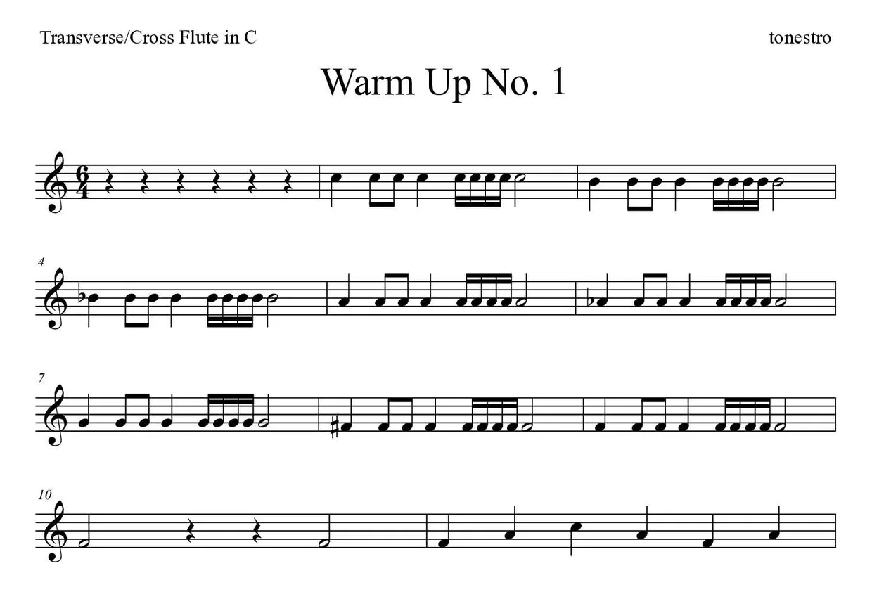 Noten von Warm Up Nr. 1 für Querflöte (Experte), erste Zeilen