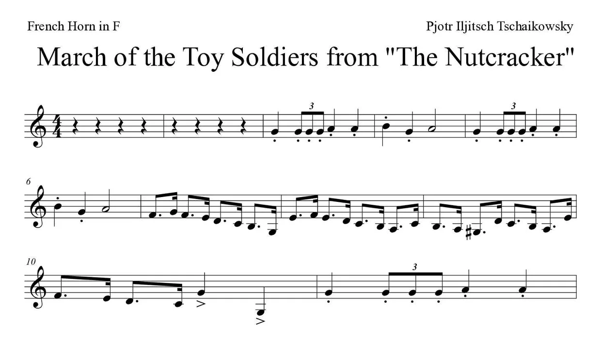 Spartito di March of the Toy Soldiers from "The Nutcracker" per French horn, prime righe