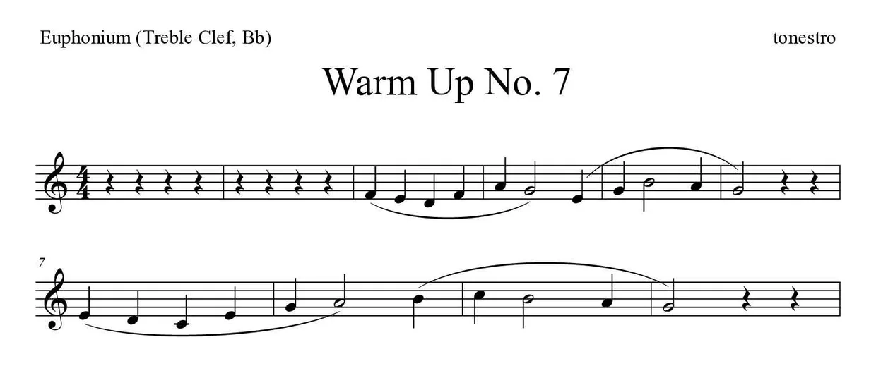 《Warm Up No. 7》上低音号（高音谱号，降B调）乐谱前几行
