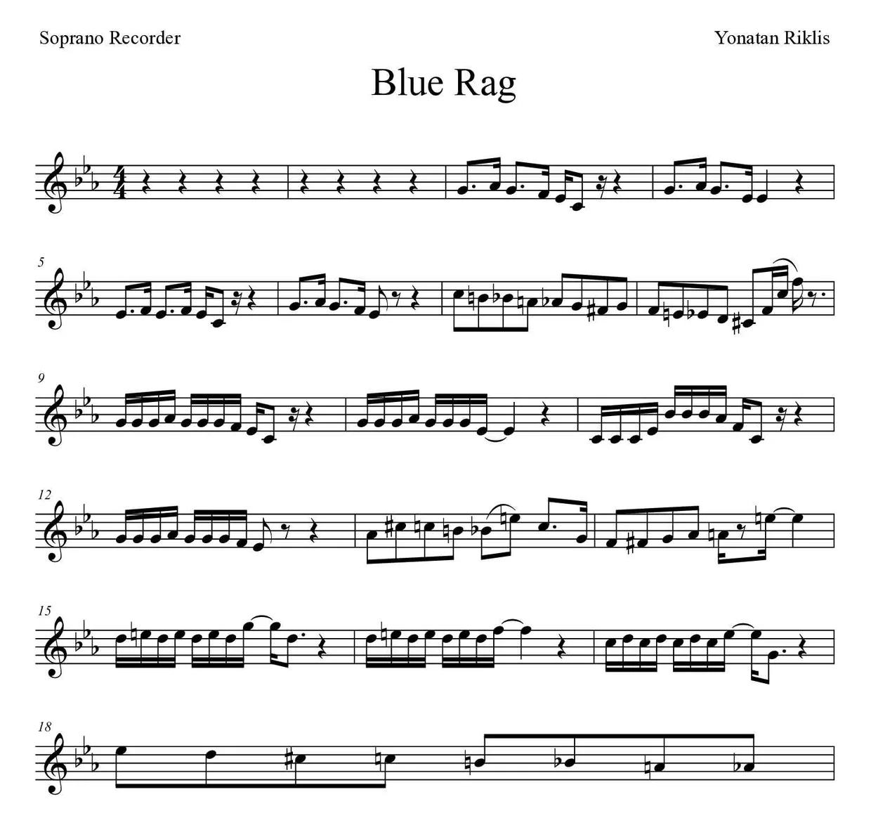 Noten von Blue Rag für Blockflöte (Schwer), erste Zeilen