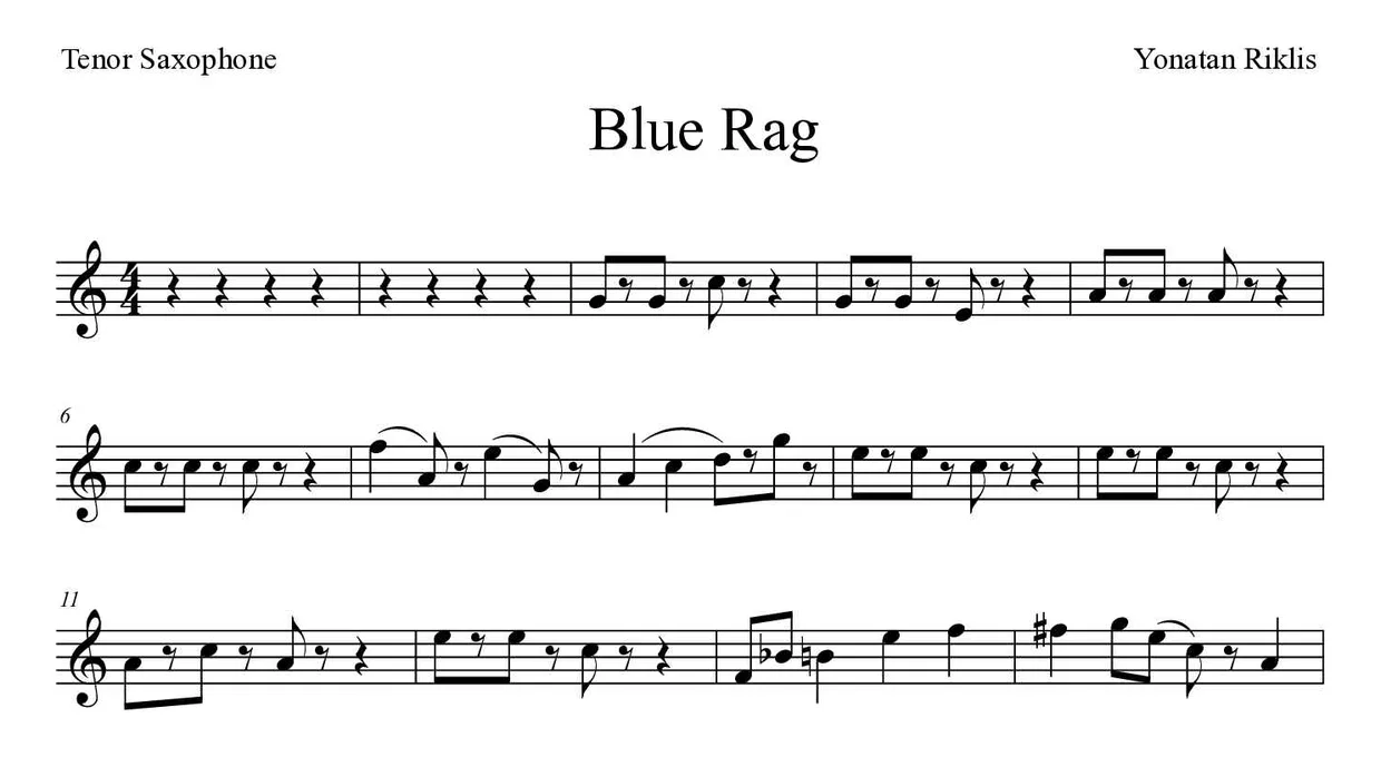 Partition de Blue Rag pour saxophone ténor, premières lignes