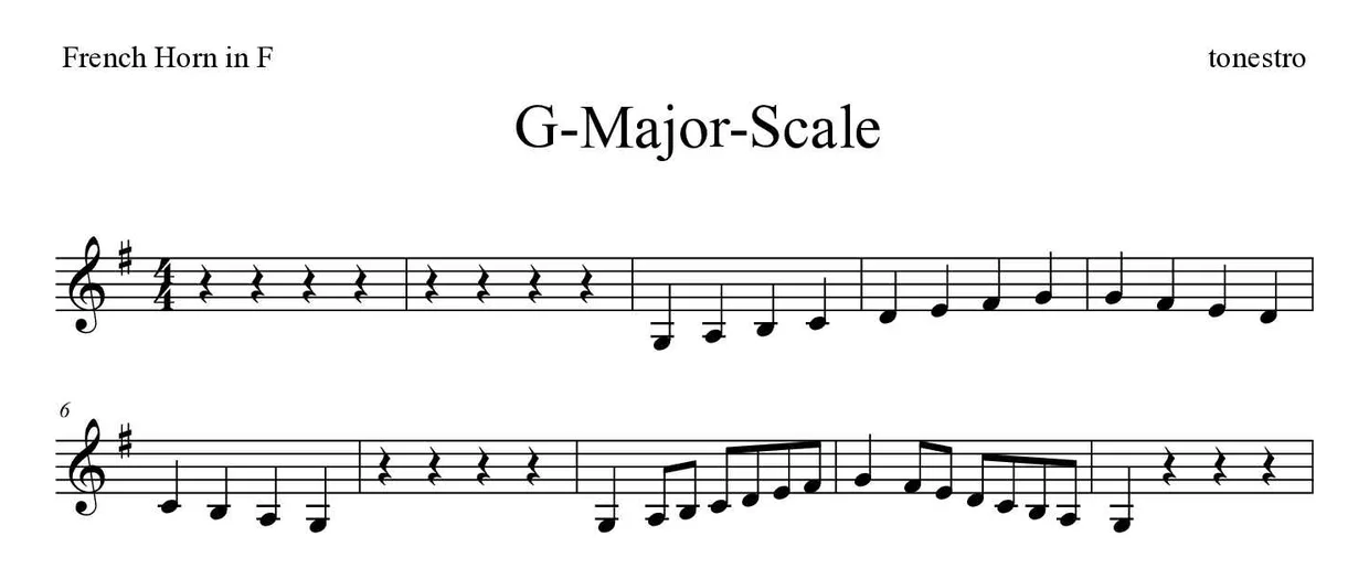 Partition de G-Major-Scale pour cor d'harmonie, premières lignes