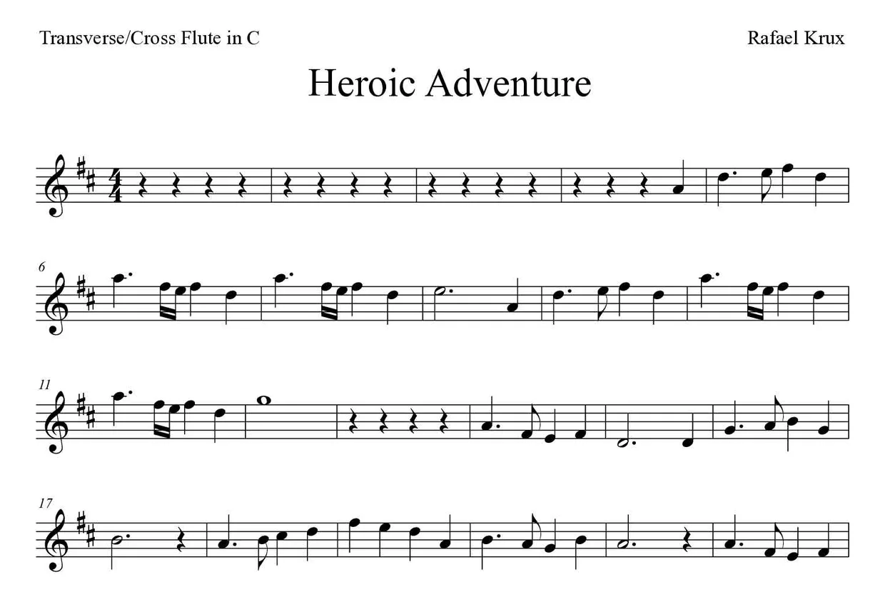 Spartito di Heroic Adventure per flute, prime righe