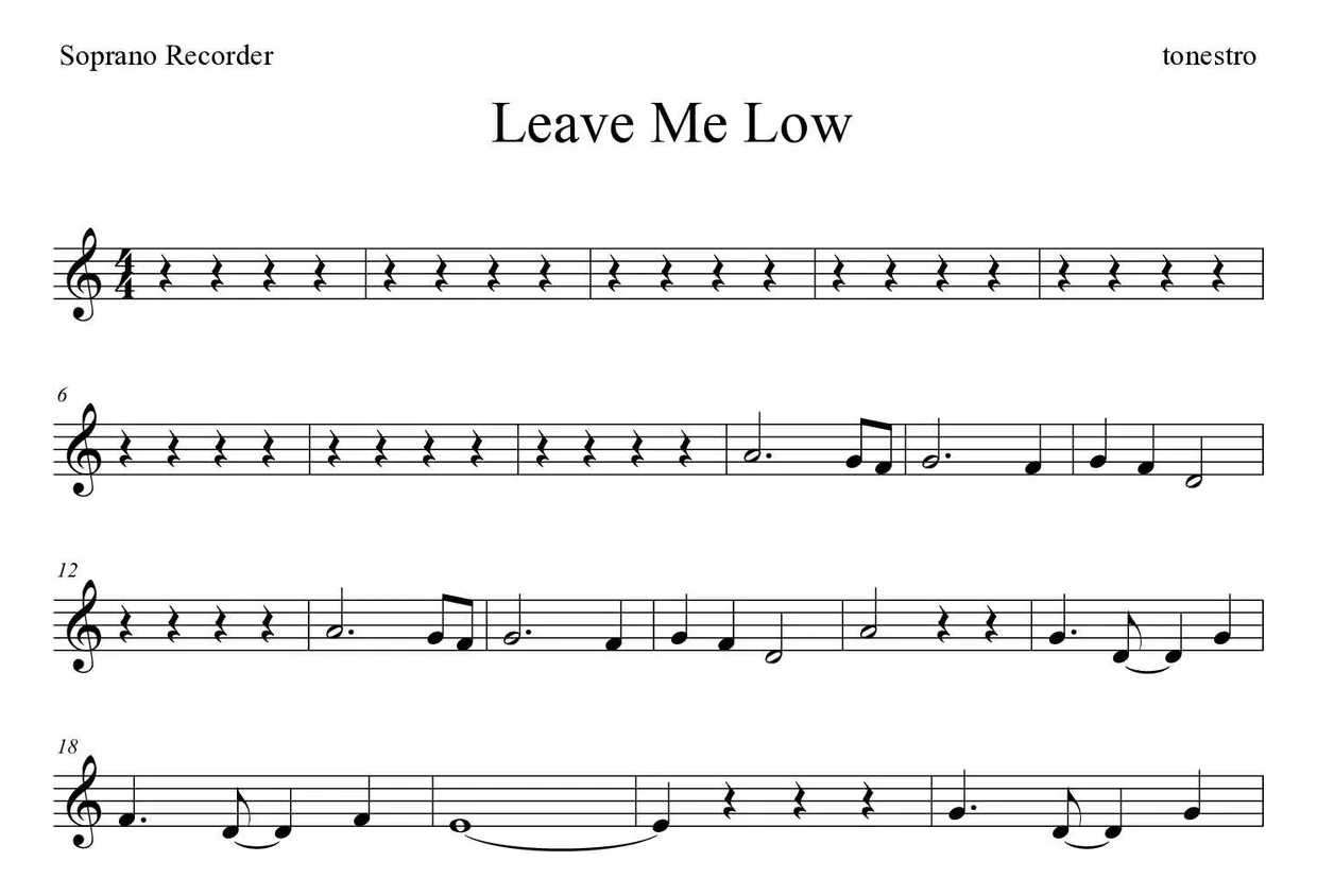 Noten von Leave Me Low für Blockflöte (Mittel), erste Zeilen