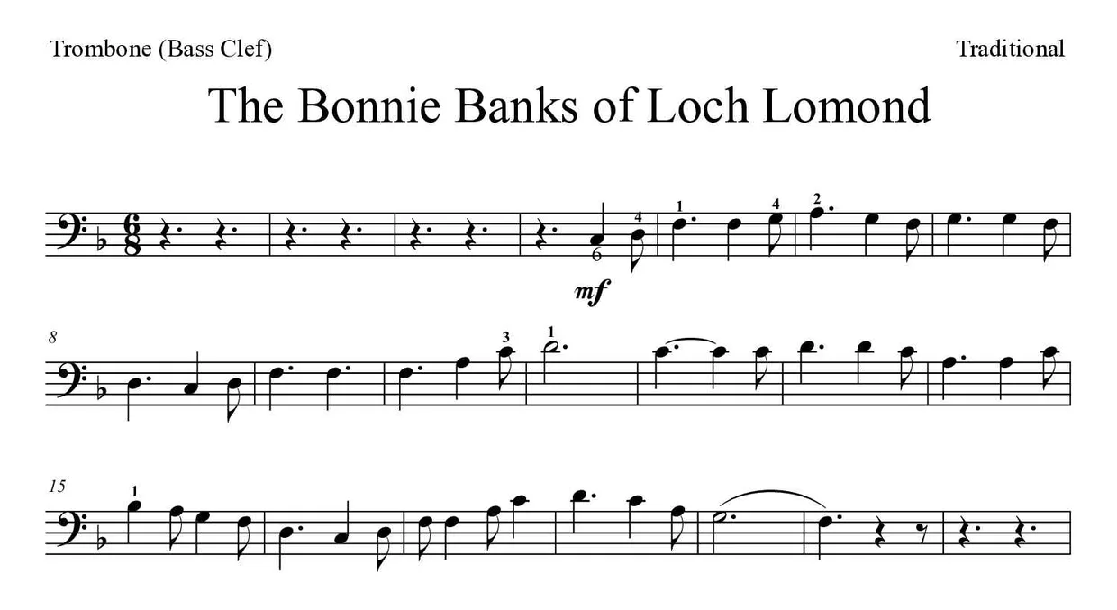 Spartito di The Bonnie Banks of Loch Lomond per trombone, prime righe