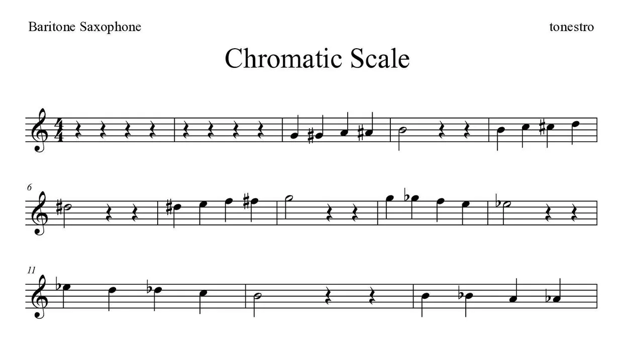 ‘Chromatic Scale’ Baritone Saxophone 악보의 첫 몇 줄