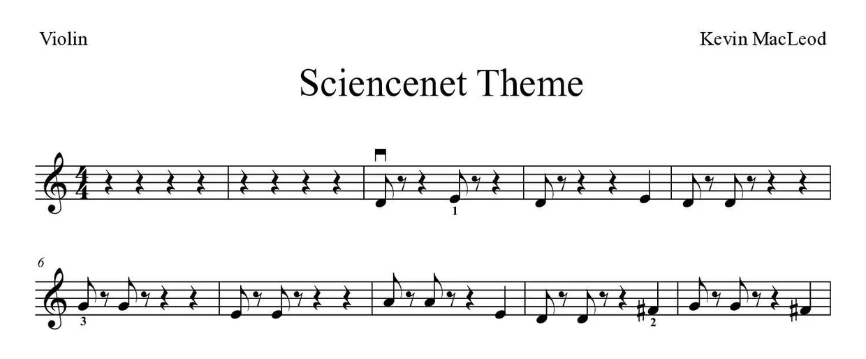 Partitura de Sciencenet Theme para violín, primeras líneas
