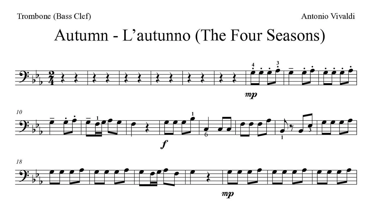 Partitura de Autumn - L’autunno (The Four Seasons) para trombone, primeiras linhas