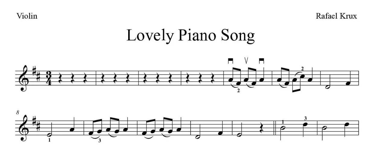‘Lovely Piano Song’ Violin 악보의 첫 몇 줄