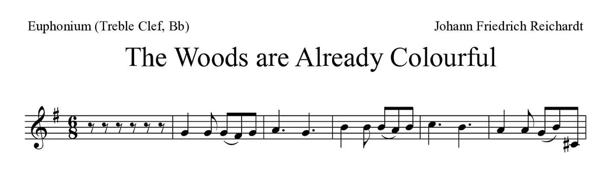 Partitura de The Woods are Already Colourful para bombardino (clave de Sol, Sib), primeras líneas