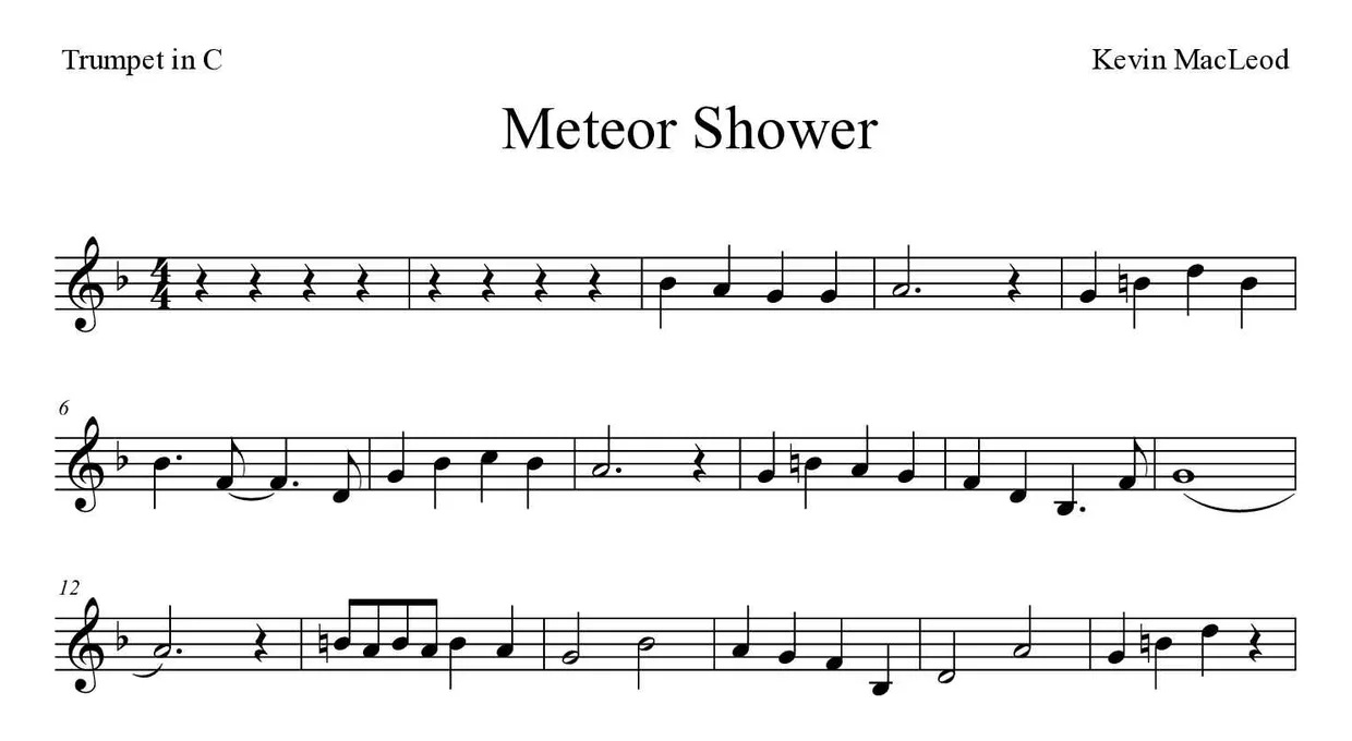 Partitura de Meteor Shower para trompeta en Do, primeras líneas