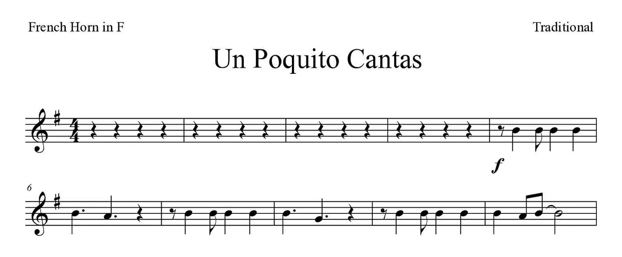 Partition de Un Poquito Cantas pour cor d'harmonie, premières lignes
