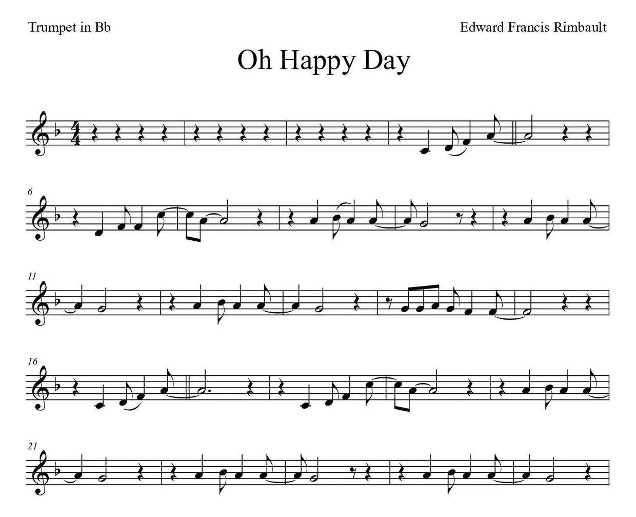 「Oh Happy Day」Trumpet in Bb用楽譜の最初の数段