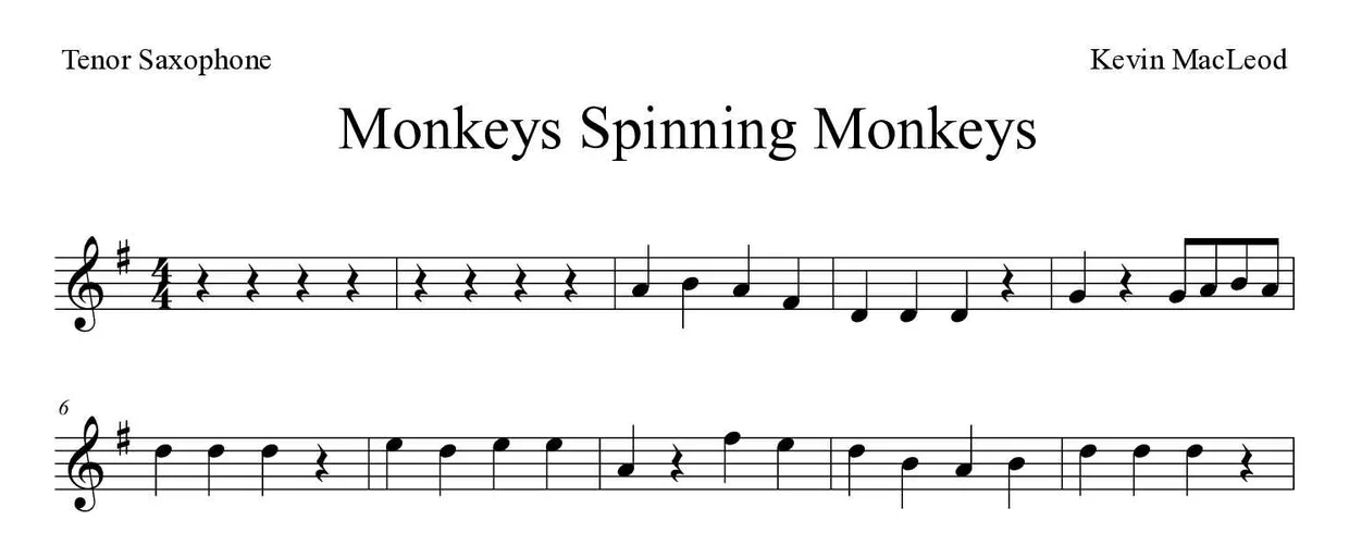 Partitura de Monkeys Spinning Monkeys para saxofone tenor, primeiras linhas