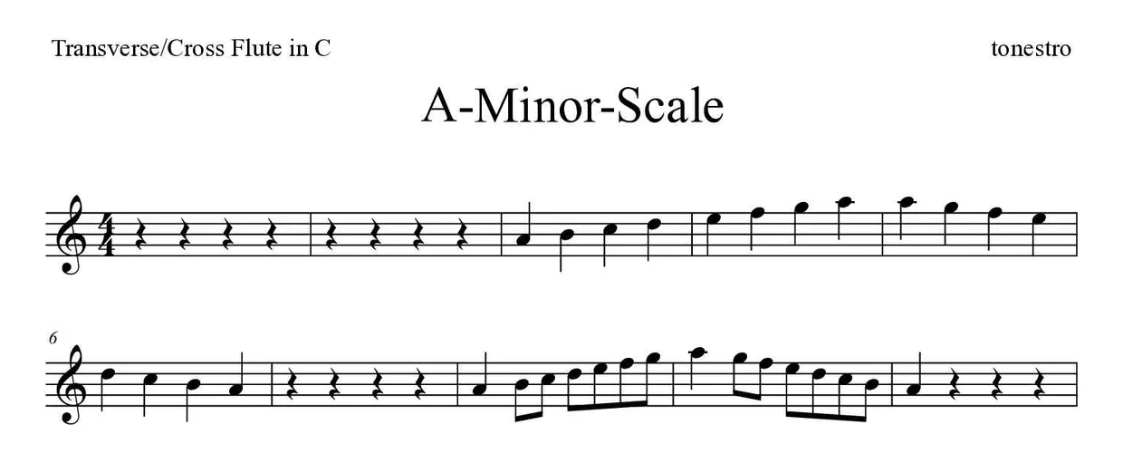 ‘A-Minor-Scale’ Flute 악보의 첫 몇 줄