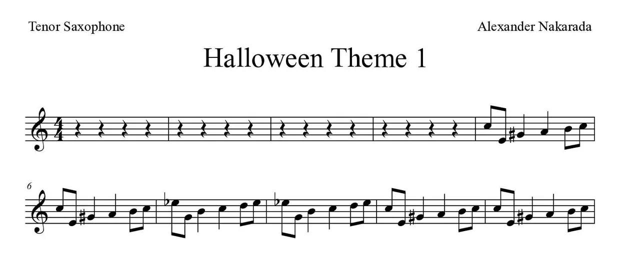 ‘Halloween Theme 1’ Tenor Saxophone 악보의 첫 몇 줄