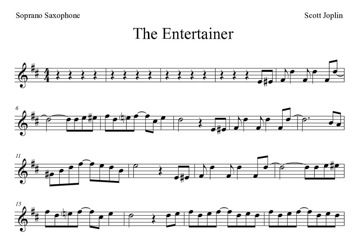 ‘The Entertainer’ Soprano Saxophone 악보의 첫 몇 줄