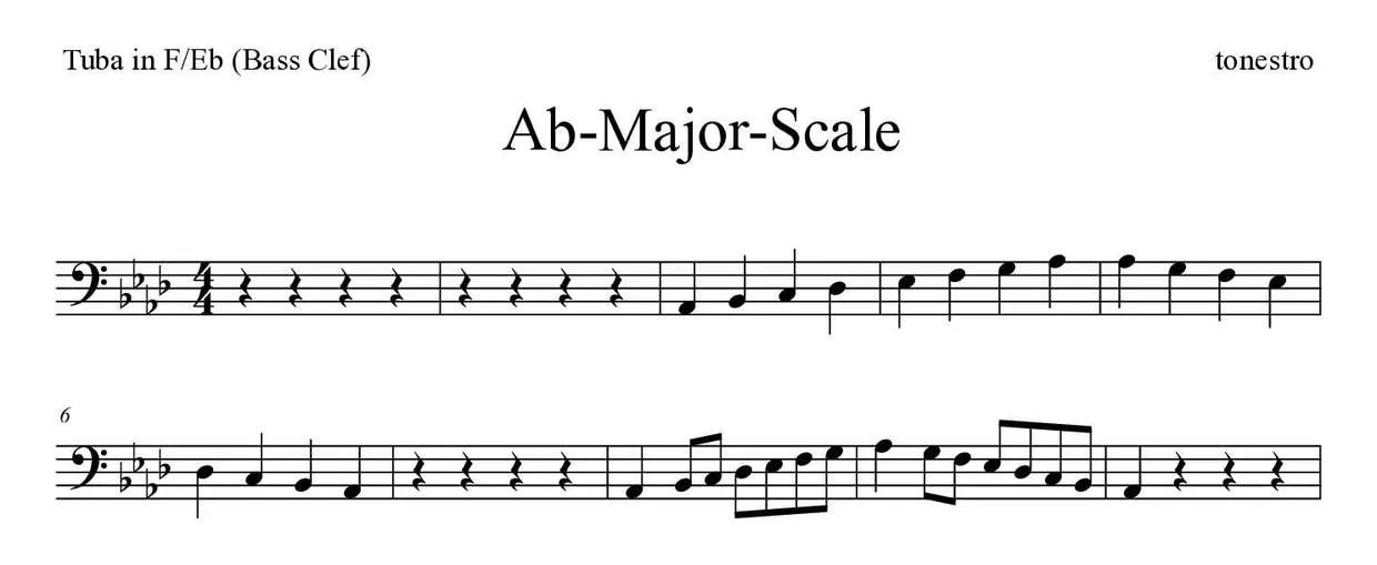 Sheet music of Ab-Major-Scale for tuba in F/Eb (bass clef) (Hard), first lines
