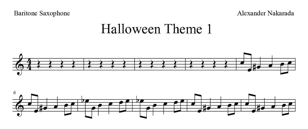 Partition de Halloween Theme 1 pour saxophone baryton, premières lignes