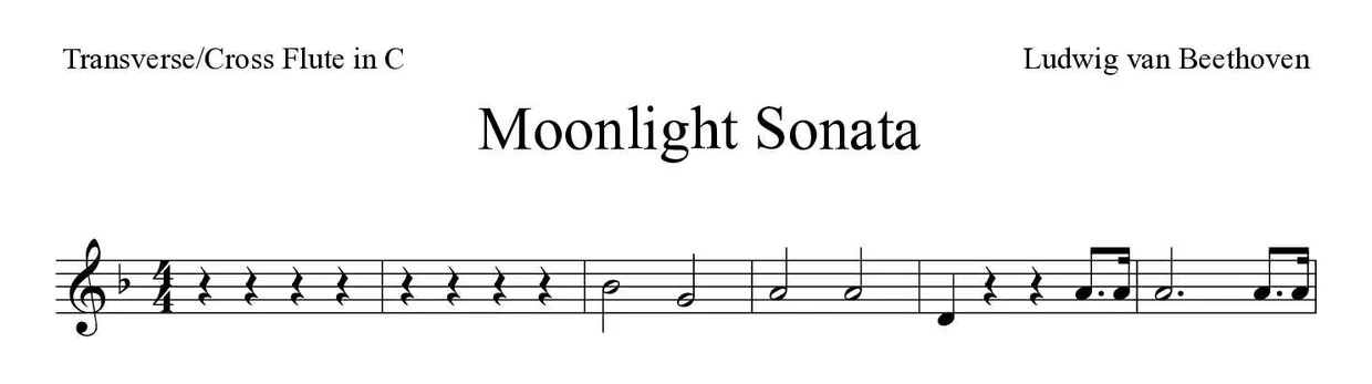 Spartito di Moonlight Sonata per flute, prime righe