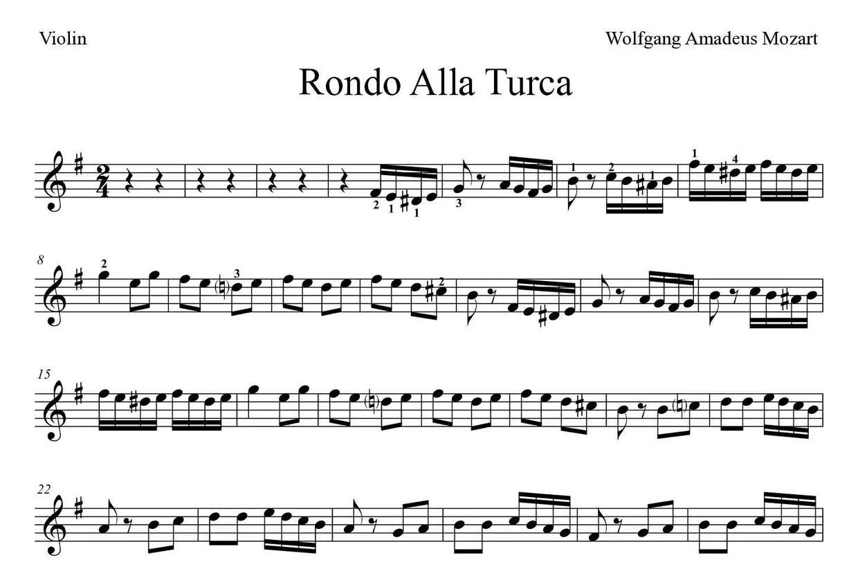 ‘Rondo Alla Turca’ Violin 악보의 첫 몇 줄