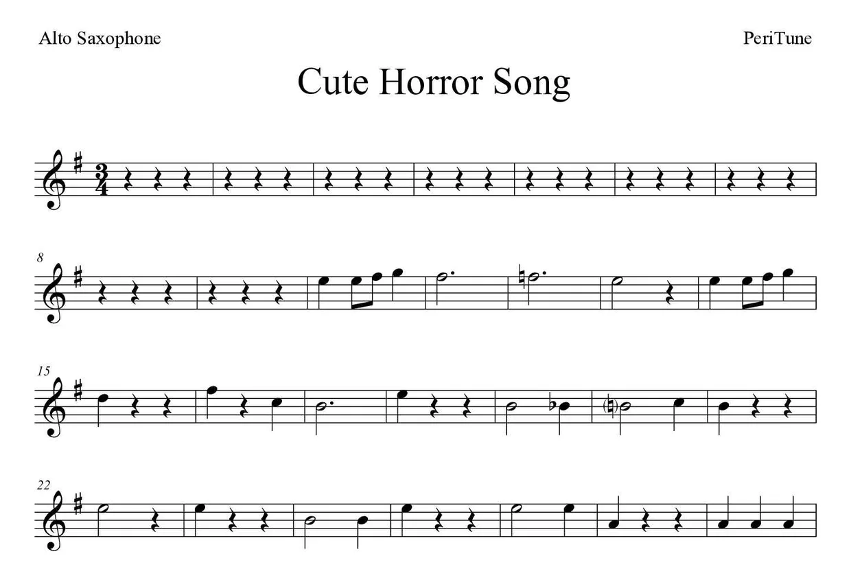 Partitura de Cute Horror Song para saxofón alto, primeras líneas