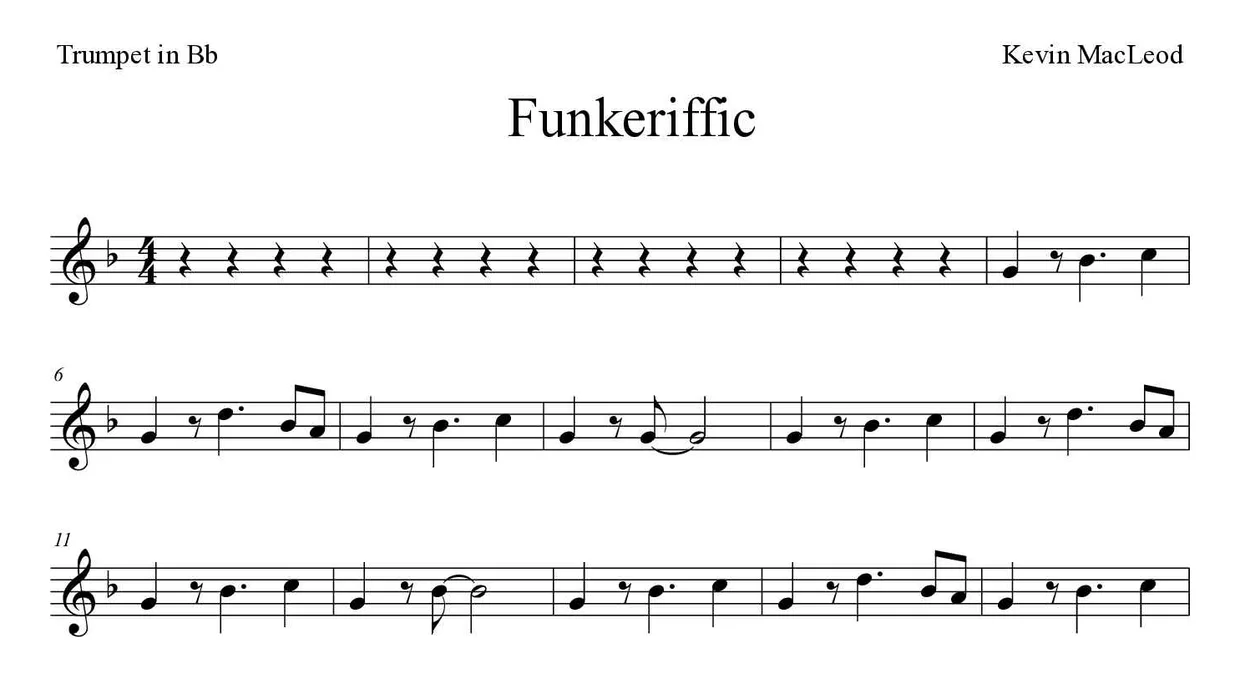 「Funkeriffic」Trumpet in Bb用楽譜の最初の数段