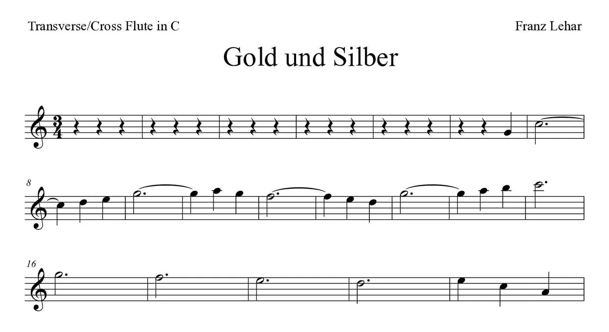 ‘Gold und Silber’ Flute 악보의 첫 몇 줄