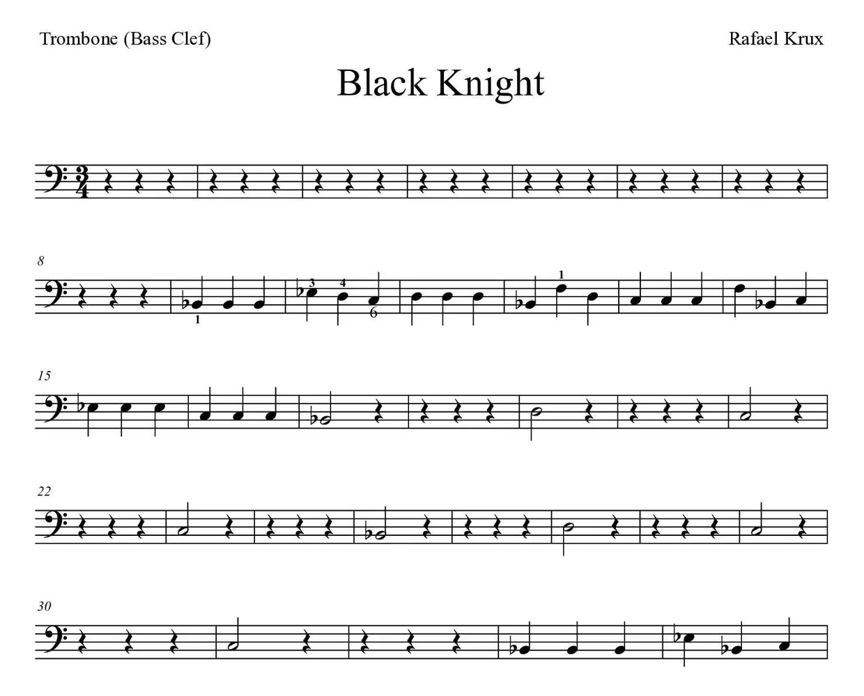Partitura de Black Knight para trombone, primeiras linhas