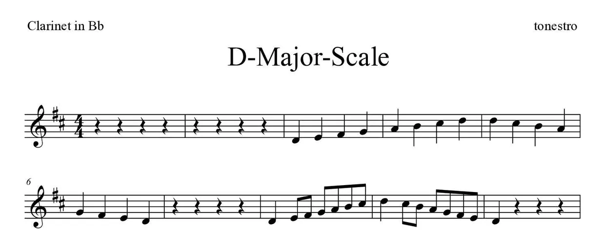 Spartito di D-Major-Scale per clarinet, prime righe