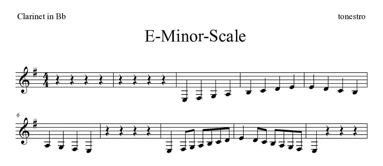 ‘E-Minor-Scale’ Clarinet 악보의 첫 몇 줄