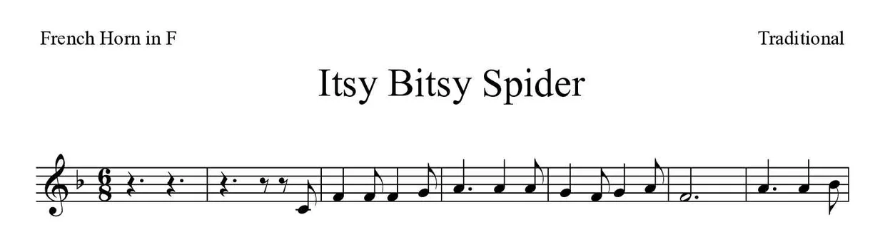 《Itsy Bitsy Spider》法国号乐谱前几行