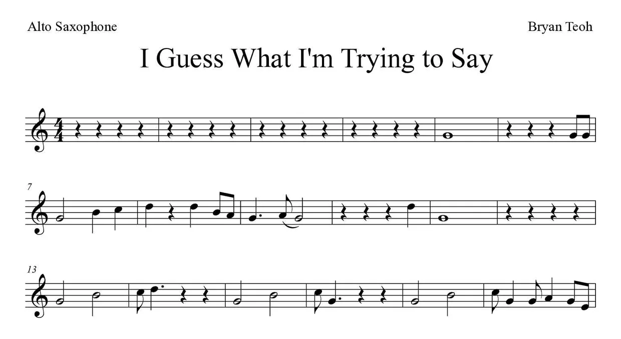 Partitura de I Guess What I'm Trying to Say para alto saxofone, primeiras linhas