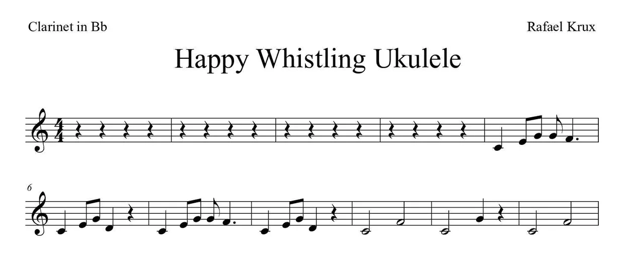 「Happy Whistling Ukulele」Clarinet用楽譜の最初の数段
