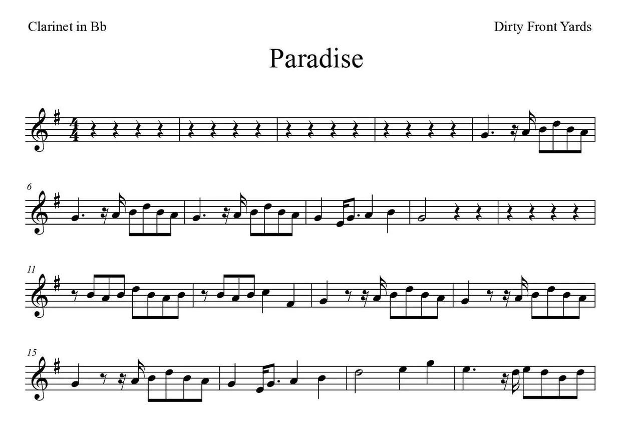 Spartito di Paradise per clarinet, prime righe
