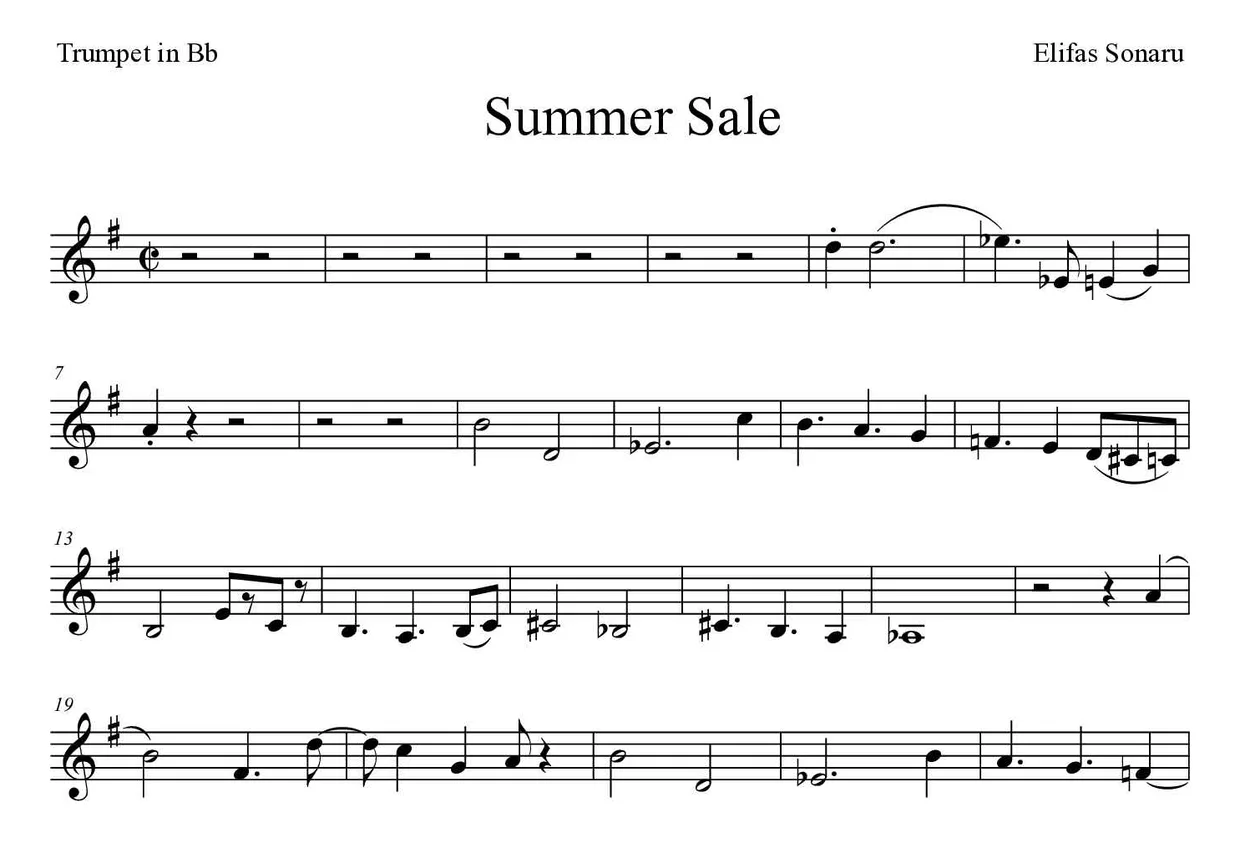 ‘Summer Sale’ Trumpet in Bb 악보의 첫 몇 줄