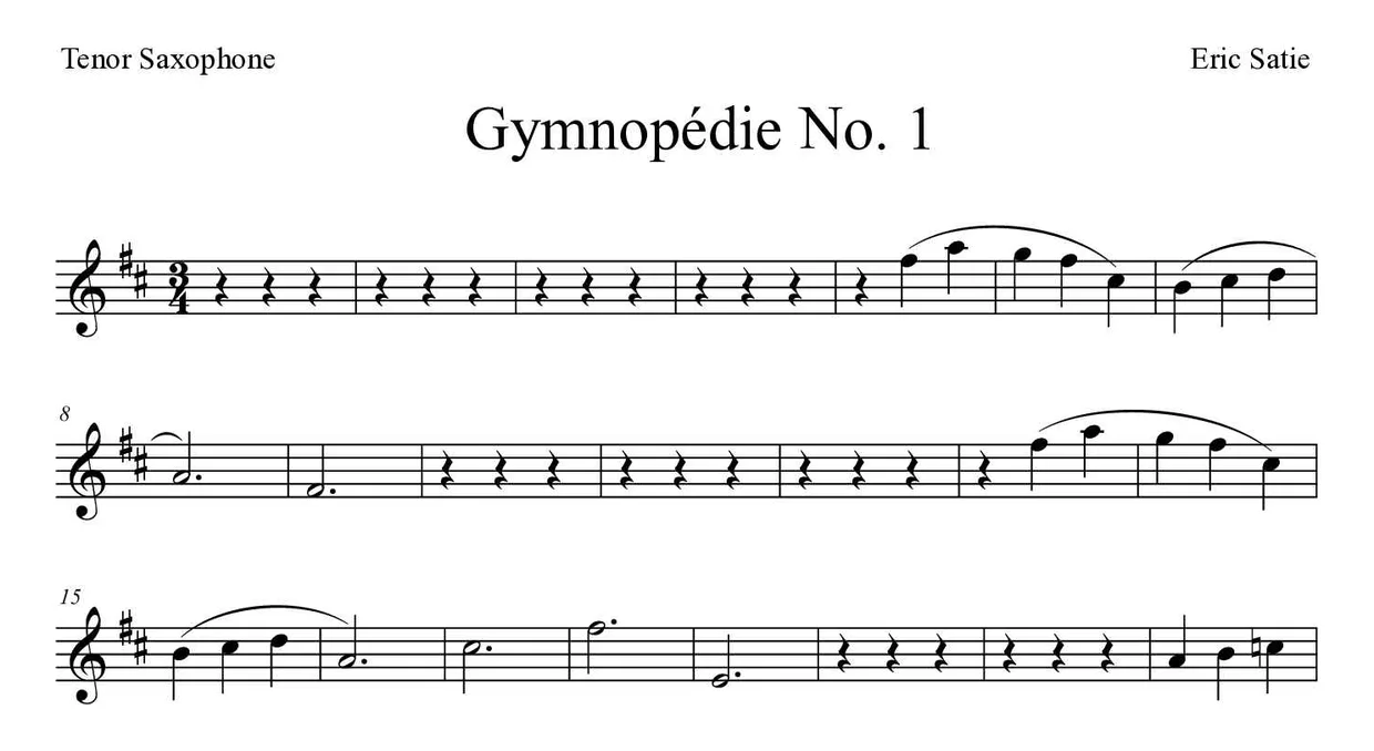 《Gymnopédie No. 1》次中音萨克斯风乐谱前几行