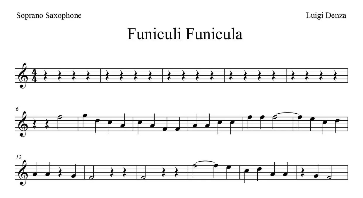 《Funiculì, Funiculà》高音萨克斯风乐谱前几行