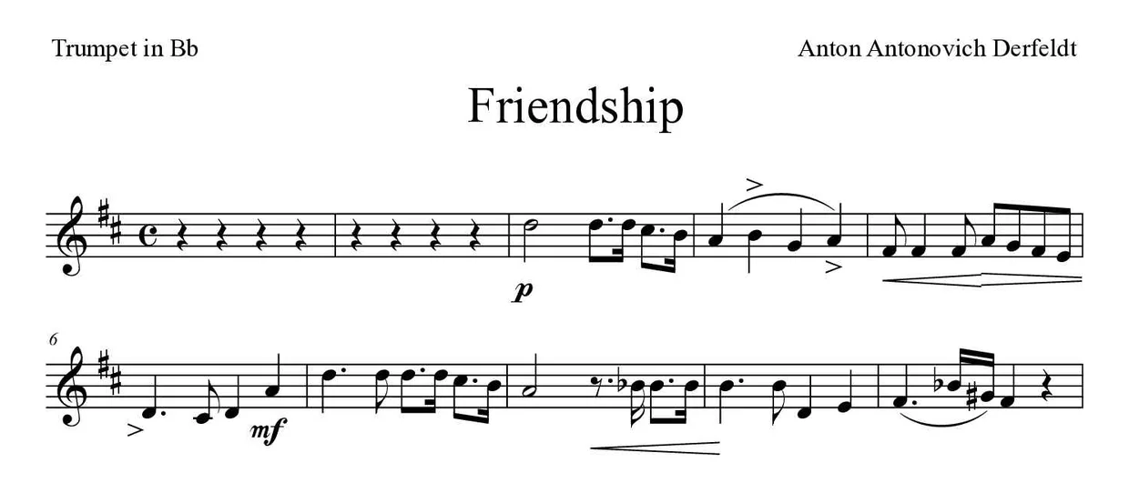 Bladmuziek van Friendship voor trumpet in Bb, eerste regels