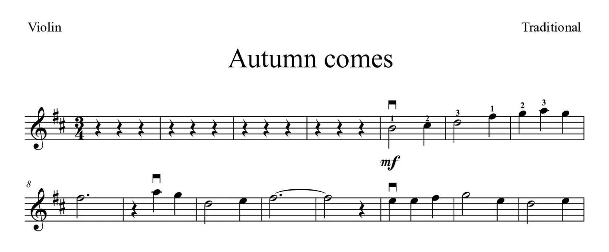Partition de Autumn comes pour violon, premières lignes