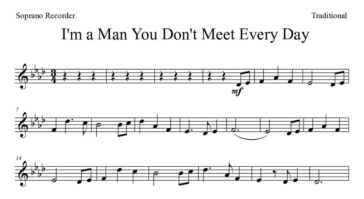Noten von I'm a Man You Don't Meet Every Day für Blockflöte (Experte), erste Zeilen