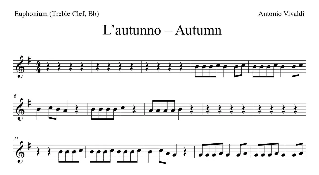 Partition de L’autunno – Autumn pour euphonium (clé de sol, si bémol), premières lignes