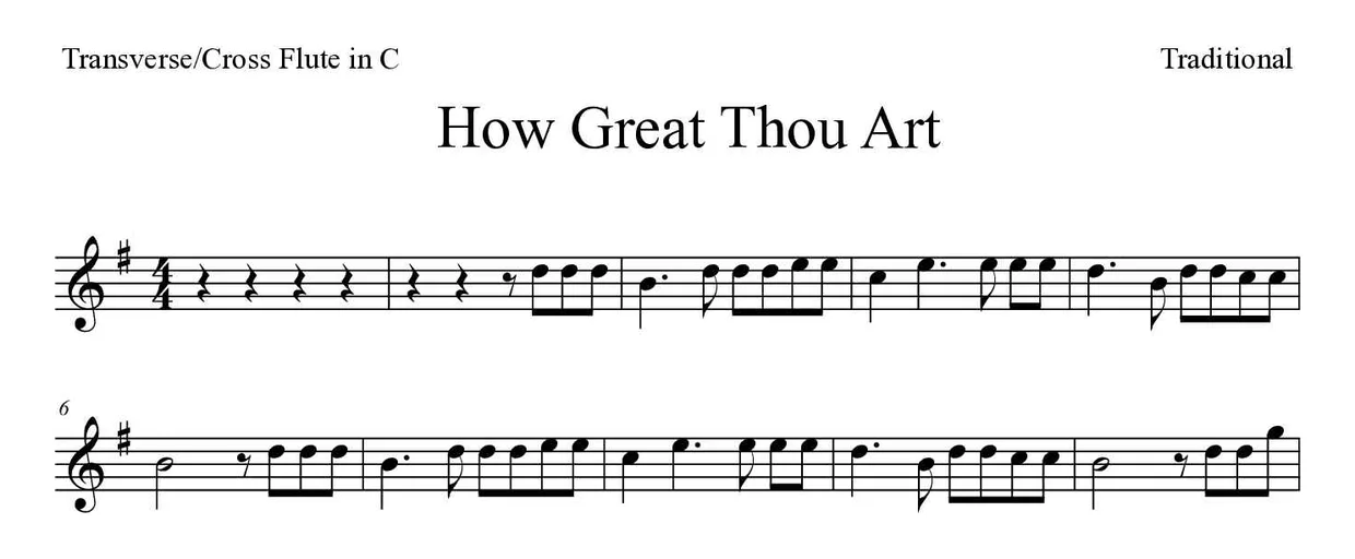Partitura de How Great Thou Art para flauta traversa, primeras líneas