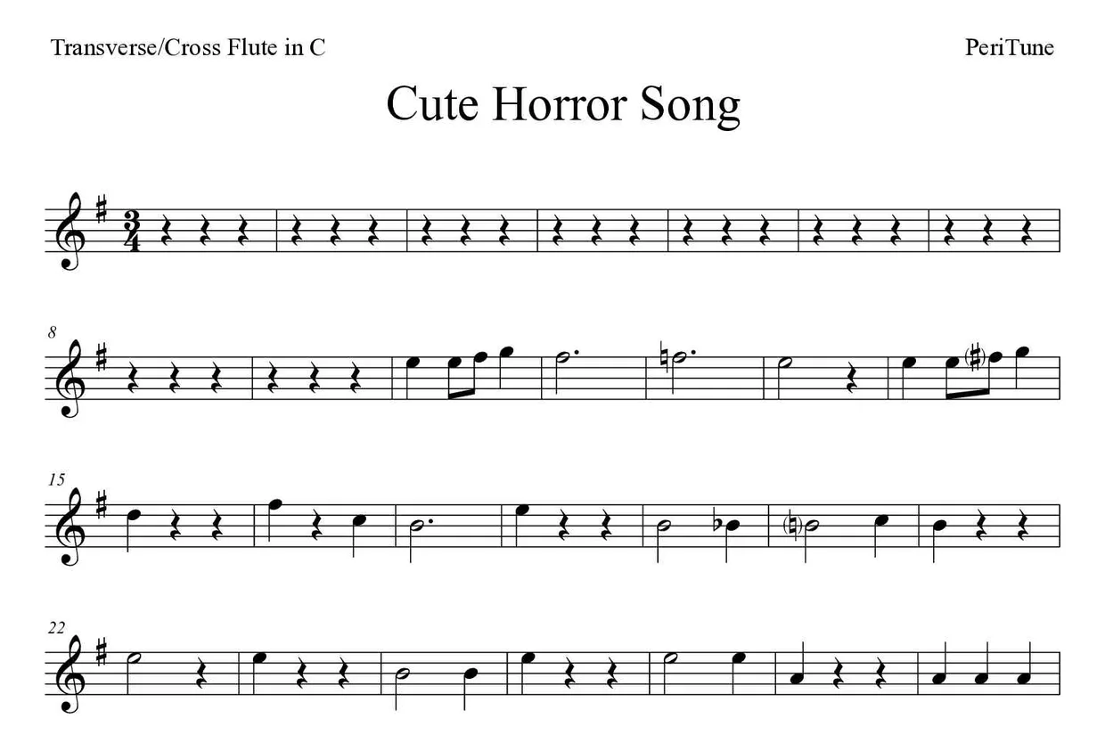 「Cute Horror Song」Flute用楽譜の最初の数段