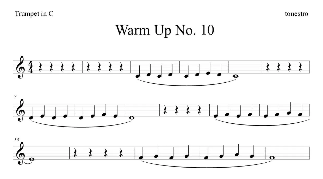Noten von Warm Up Nr. 10 für Trompete in C (Einfach), erste Zeilen